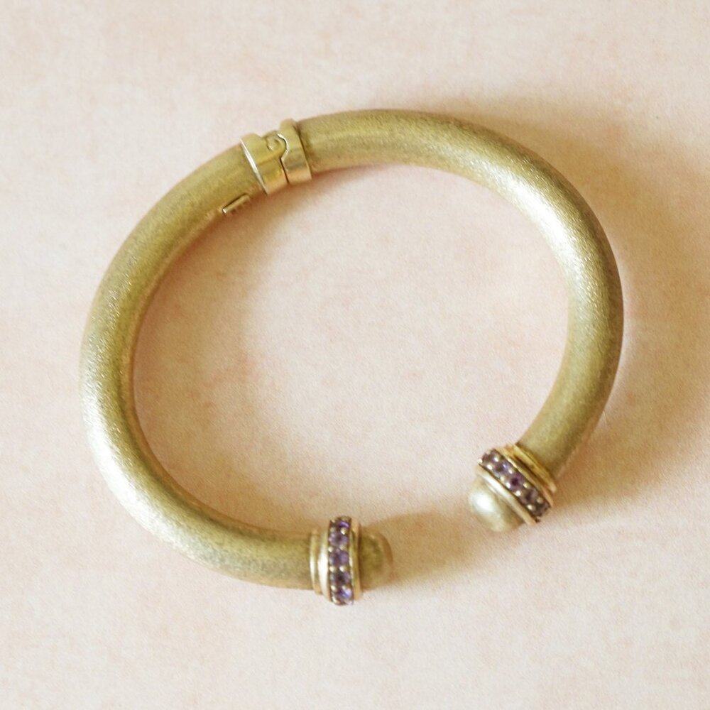 Vintage ITAOR Italy Amethyst Bangle – 925 Gold Vermeil Hinged Bracelet